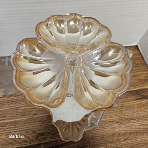 Vintage Carnival Amber/Marigold Clover 3-Section Glass Serving Plate